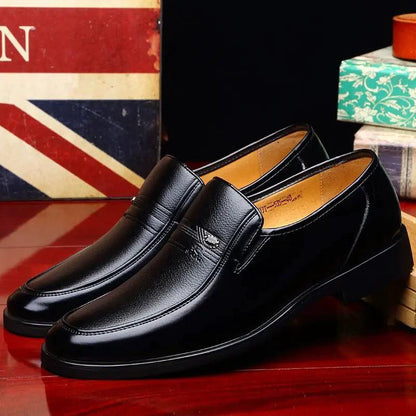 Mandotos Elite Leather Dress Shoes showing sleek black leather, classic design, and polished finish for formal occasions.