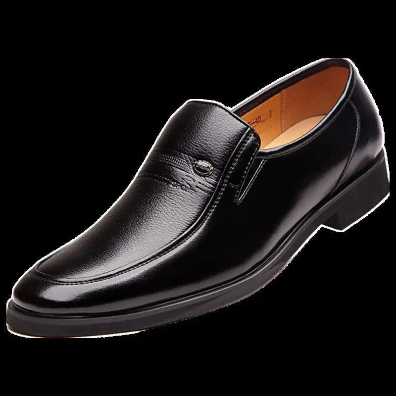 Mandotos Elite leather dress shoes featuring sleek black design and polished finish, ideal for formal occasions.
