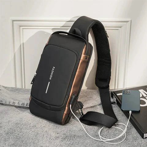 Mandotos Elite Leather Sling Bag featuring a sleek design with adjustable strap and premium leather finish.