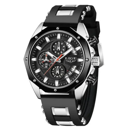 Mandotos Elite silicone sports chronometer with digital display, black strap, and durable design for athletic timing and workouts.