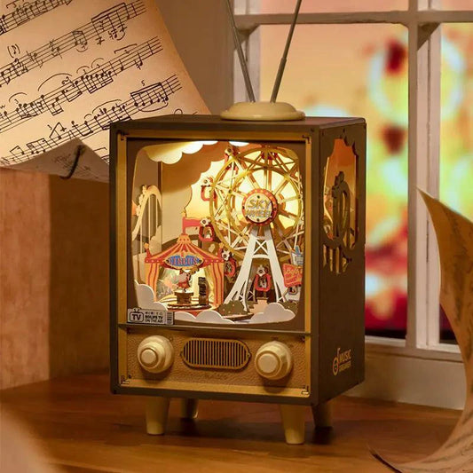 Mandotos Enchanted Carnival Melodies music box with colorful carousel design and intricate decorative details.