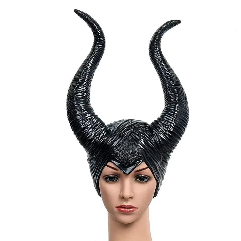 Mandotos Enchantress Horns Headpiece featuring gold-toned curved horn design with ornate detailing, fantasy costume accessory.