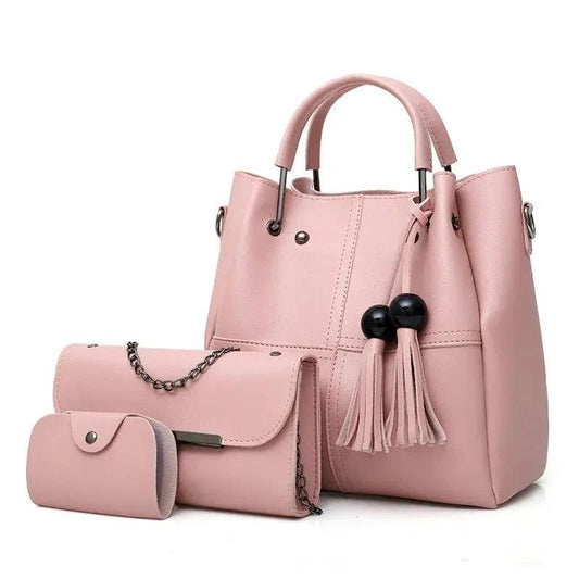 Mandotos European and American fashion single shoulder messenger bag for ladies with three-piece tassel design and spacious mother bag style.