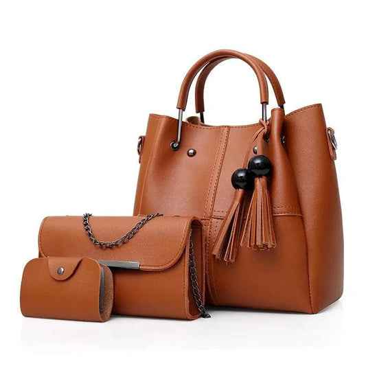 Mandotos European and American fashion single shoulder messenger bag for women with tassels and multi-piece design.