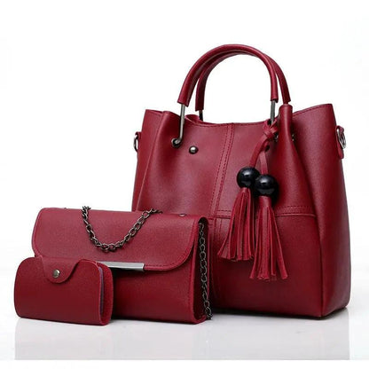 Mandotos European and American fashion single shoulder messenger bag for ladies with three-piece tassels and stylish design.