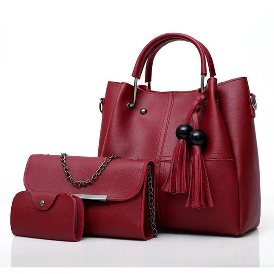 Mandotos European and American fashion single shoulder messenger bag for ladies with three-piece tassels and stylish design.