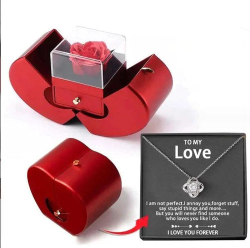 Mandotos red apple-shaped jewelry box with artificial rose, perfect for necklaces and gifts for girls, Mother’s Day, or Valentine's Day