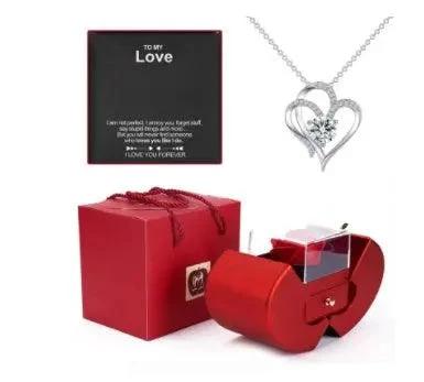 Mandotos red apple jewelry box with artificial rose, perfect for necklaces, gift for girls, Mother's Day, Valentine’s Day.