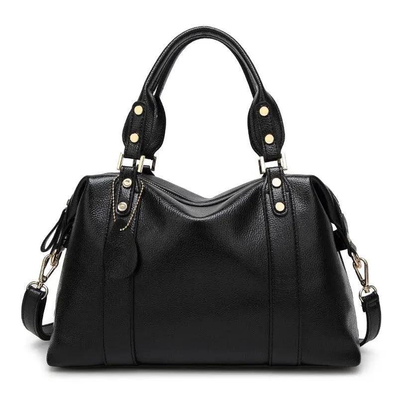 Mandotos women's fashion shoulder bag with multiple compartments, stylish handbag for ladies, black leather design.