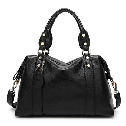Mandotos women's fashion shoulder bag with multiple compartments, stylish handbag for ladies, black leather design.