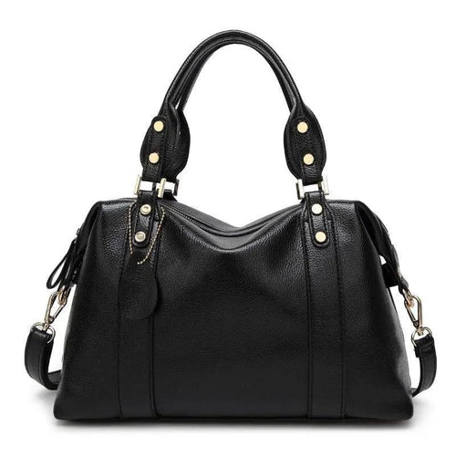 Mandotos women's fashion shoulder bag with multiple compartments, stylish handbag for ladies, black leather design.