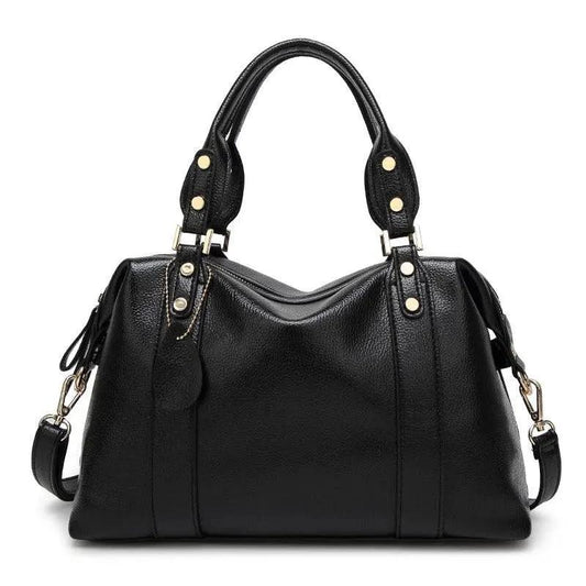 Mandotos women's fashion shoulder bag with multiple compartments, stylish handbag for ladies, black leather design.
