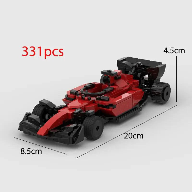 Red Ferrari F1 racing toy car by MANDOTOS with detailed exterior and racing decals, designed for fun and display.