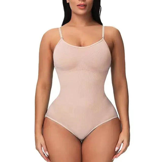 Mandotos Figure Sculpting Shaper Bodysuit shown on a model, emphasizing a smooth, contoured fit for shaping and support.