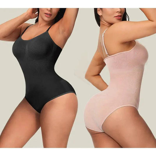Mandotos Figure Sculpting Shaper Bodysuit displayed on a model, showcasing its smooth, form-fitting design for body shaping.