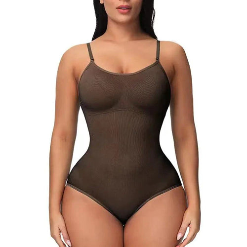 Mandotos figure sculpting shaper bodysuit displayed on a model, showcasing its seamless, supportive design for body shaping.
