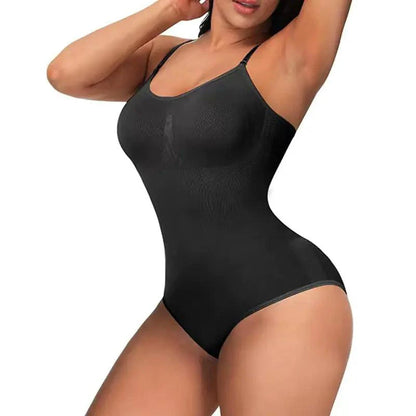 Mandotos Figure Sculpting Shaper Bodysuit shown on a model, highlighting its seamless fit and contouring design for body shaping.