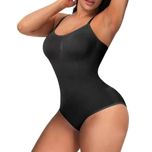 Mandotos Figure Sculpting Shaper Bodysuit shown on a model, highlighting its seamless fit and contouring design for body shaping.