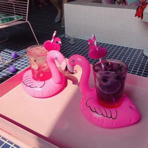 Mandotos Flamingo Fun Pool Party Cup Holders in bright pink with flamingo design, perfect for staying cool at pool celebrations.