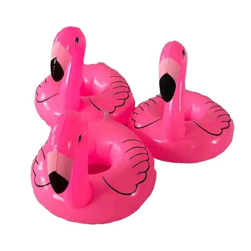Mandotos Flamingo Fun Pool Party Cup Holders featuring colorful flamingo designs for keeping drinks cool during pool celebrations.