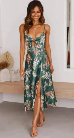 Mandotos floral boho chic midi dress with a flowy silhouette and vibrant floral pattern, perfect for bohemian style.