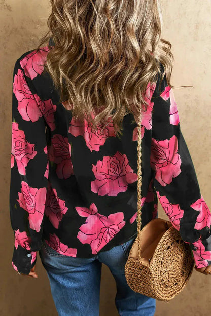 Mandotos Floral Elegance long sleeve shirt featuring a vibrant floral print and tailored fit on a model.