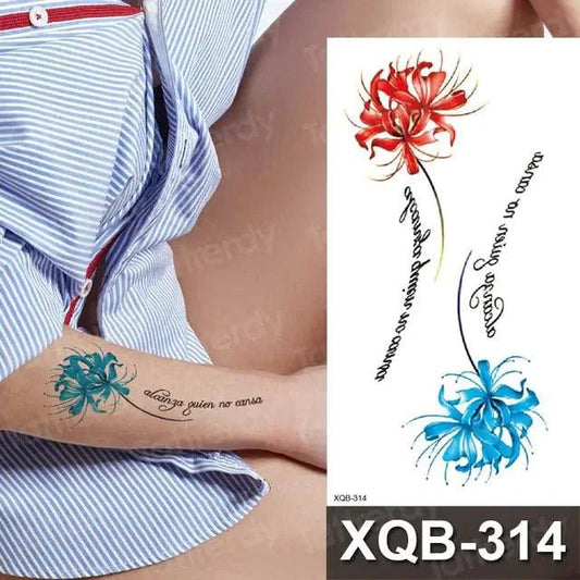 Mandotos Floral Essence Body Art Tattoo with vibrant floral design on skin for temporary body decoration.