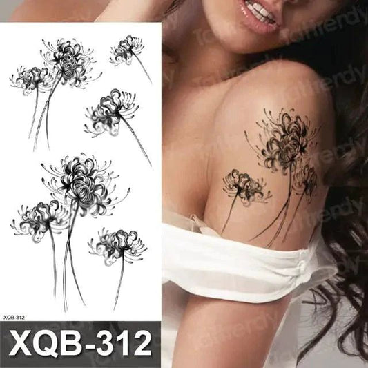Mandotos Floral Essence Body Art Tattoo featuring intricate floral designs on skin for a stylish body decoration.