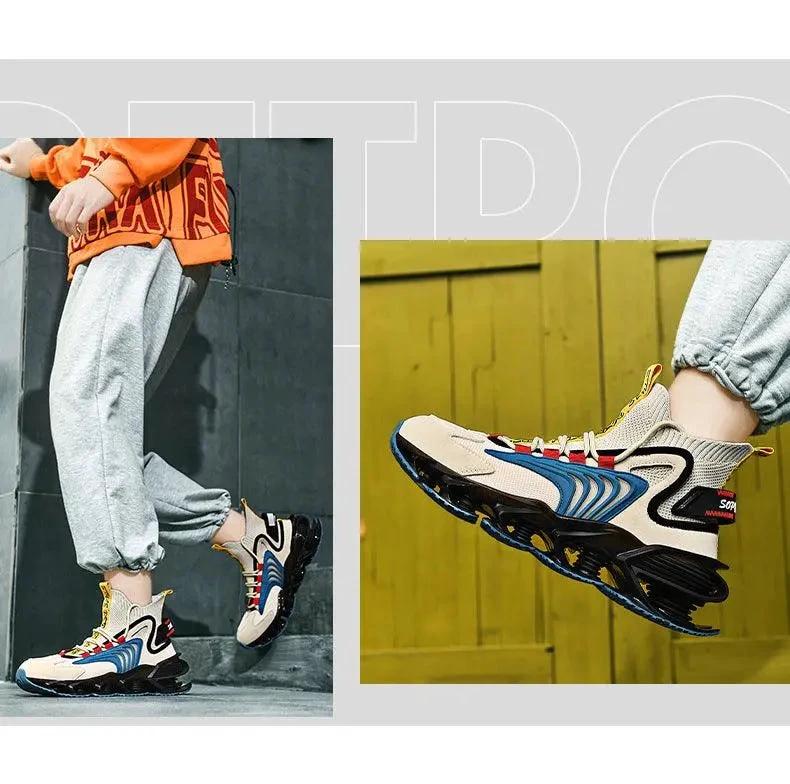 Mandotos Fly Woven Mesh High-Top Sneakers with breathable design and thick sole, ideal for running and casual wear.