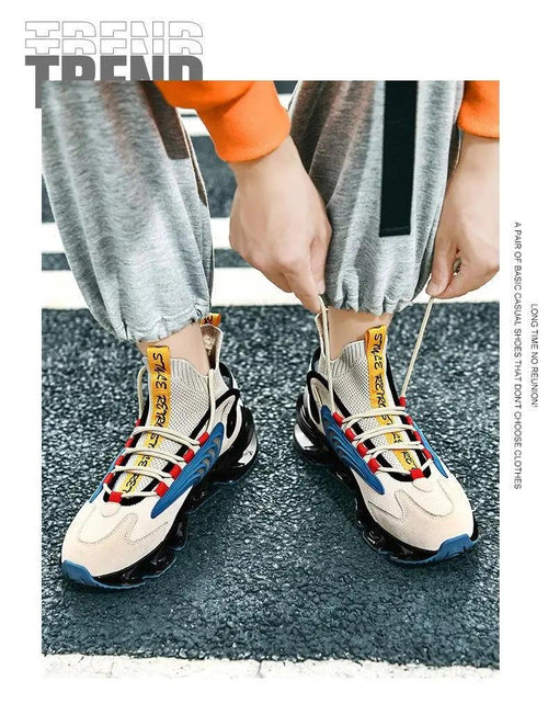 Mandotos Fly Woven Mesh High-Top Sneakers with breathable mesh upper and thick soles, designed for running and casual wear.