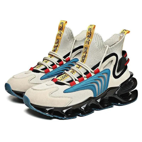 Mandotos Fly Woven Mesh High-Top Sneakers with breathable design and thick soles, ideal for running and casual wear.
