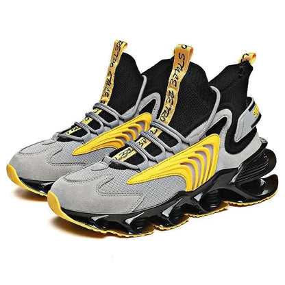 Mandotos Fly Woven Mesh High-Top Sneakers with breathable material and thick soles, designed for running and casual wear.
