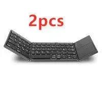 MANDOTOS folding Bluetooth keyboard shown with keys and compact design for portable wireless typing.