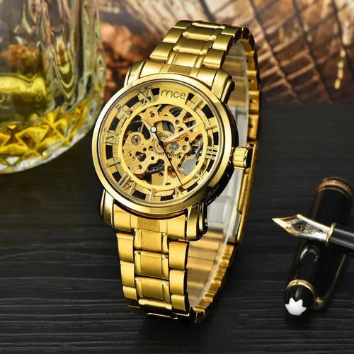 Mandotos men's mechanical watch with a burst design, showcasing a stylish dial and metal strap, ideal for modern men.