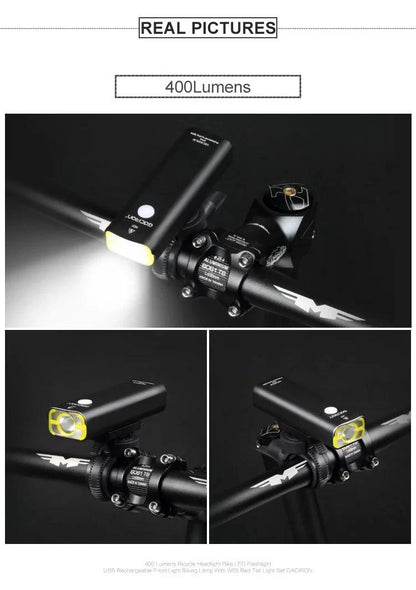 Mandotos GACIRON bicycle front light with 400-1800 lumens, USB rechargeable waterproof LED headlamp for MTB and road cycling.