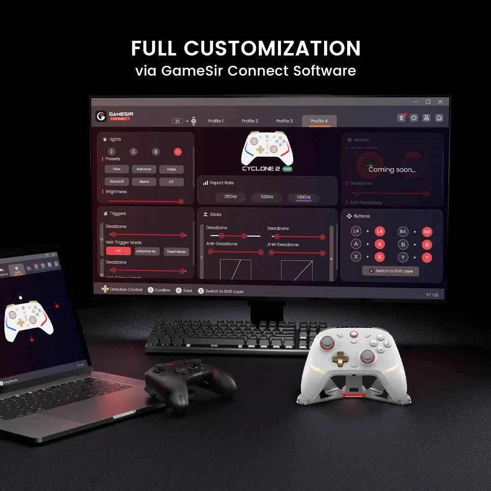 Mandotos GameSir Cyclone 2 wireless Bluetooth controller for Nintendo Switch, iPhone, Android with Hall Effect joystick.