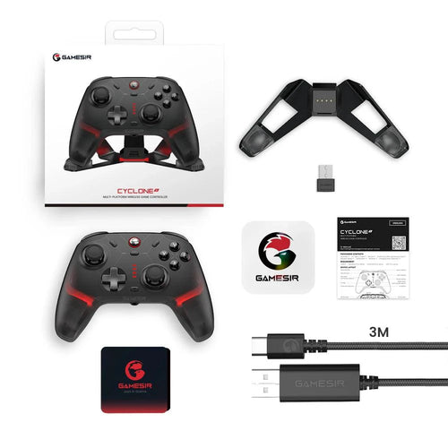 Mandotos GameSir Cyclone 2 wireless Bluetooth controller for Nintendo Switch, iPhone, and Android with hall effect joystick.
