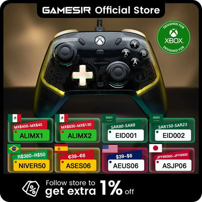 MANDOTOS GameSir Kaleid Flux Xbox wired controller with Hall Effect Joystick for Xbox Series X, S, and One consoles.