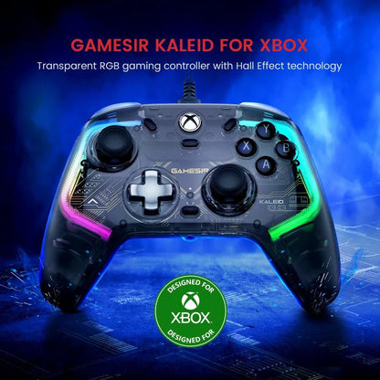 MANDOTOS GameSir Kaleid Flux Xbox wired controller with Hall Effect joystick, compatible with Xbox Series X, Series S, and Xbox One.