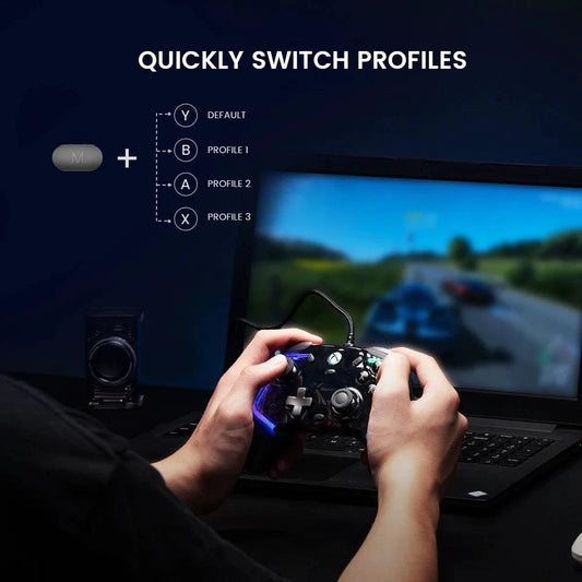 MANDOTOS GameSir Kaleid Flux wired Xbox controller with Hall Effect joysticks for Xbox Series X, Series S, and Xbox One consoles.