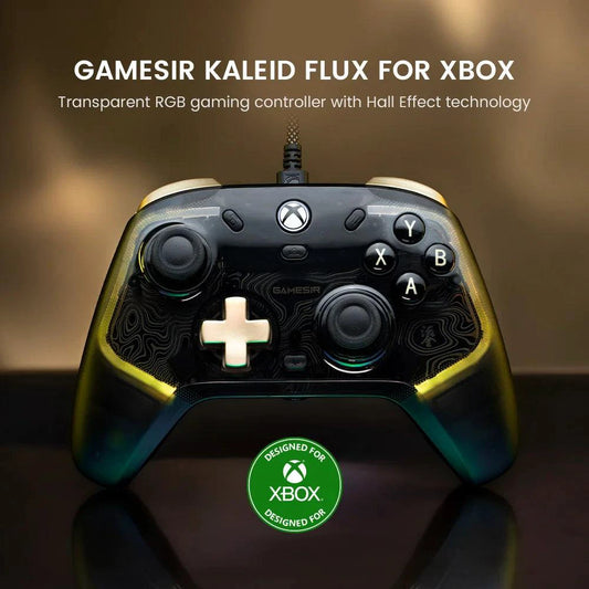 MANDOTOS GameSir Kaleid Flux Xbox wired gamepad with Hall Effect joystick, compatible with Xbox Series X, Series S, and Xbox One consoles.