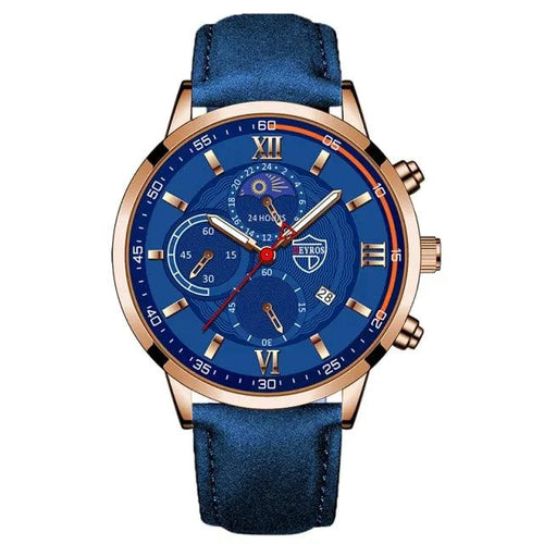 Gent's classic leather timepiece by MANDOTOS featuring a sleek watch face and brown leather strap.