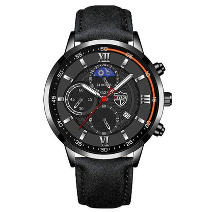 Gent's classic leather watch by MANDOTOS featuring a sleek round dial and brown leather strap.