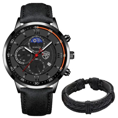 Gent's classic leather timepiece by MANDOTOS with a sleek round dial and brown leather strap.