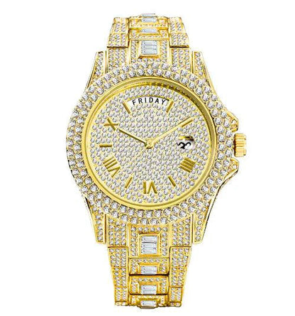 Mandotos men's gold Luxe watch with a sleek round face, gold strap, and minimalist design for elegant wristwear.