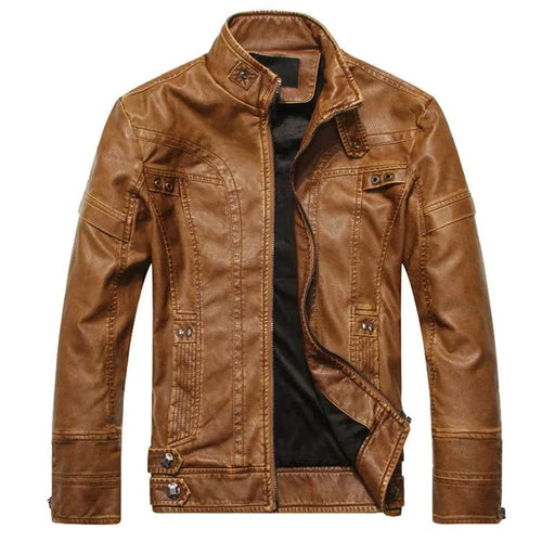 Mandotos men's leather outerwear with a smooth black finish, featuring a tailored collar and stylish design.