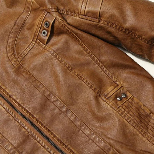 Gentlemen’s black leather outerwear by MANDOTOS, stylish men's leather jacket with a sleek design and classic collar.