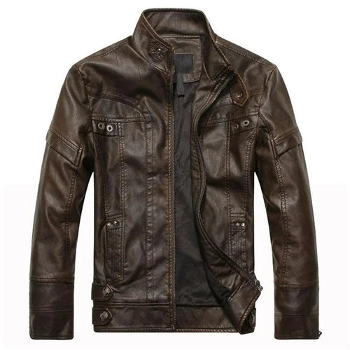 Mandotos men's leather outerwear featuring a sleek design and high-quality brown leather, suitable for stylish casual wear.