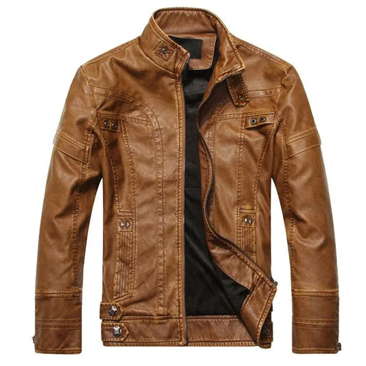 Mandotos men's leather outerwear jacket with sleek design and smooth leather finish, ideal for stylish outdoor wear.