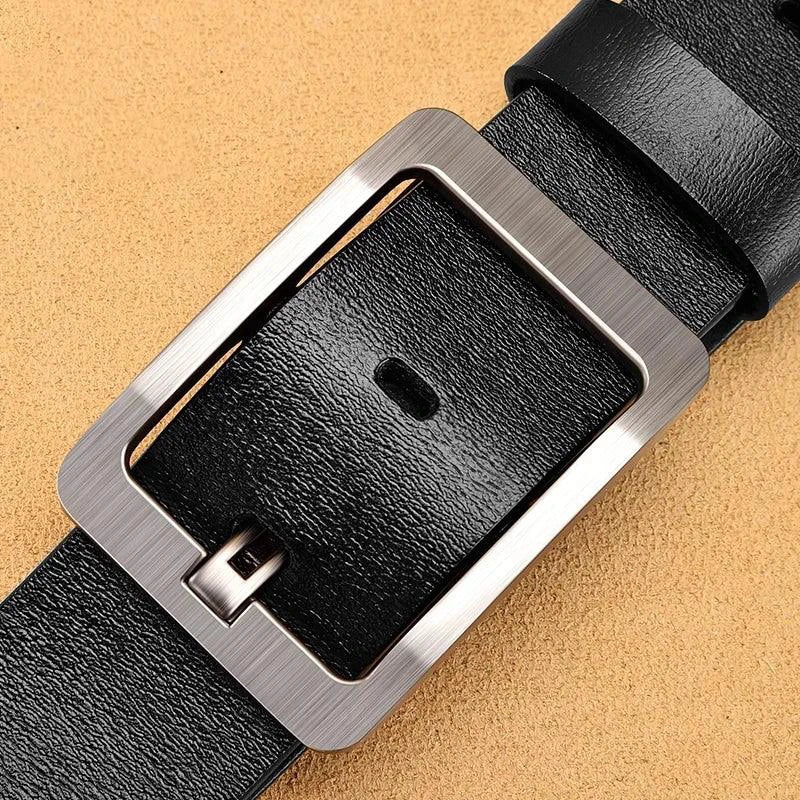 Mandotos men's genuine leather cowboy belt with high-quality buckle, casual and business style, made from cowskin for stylish waistbands.